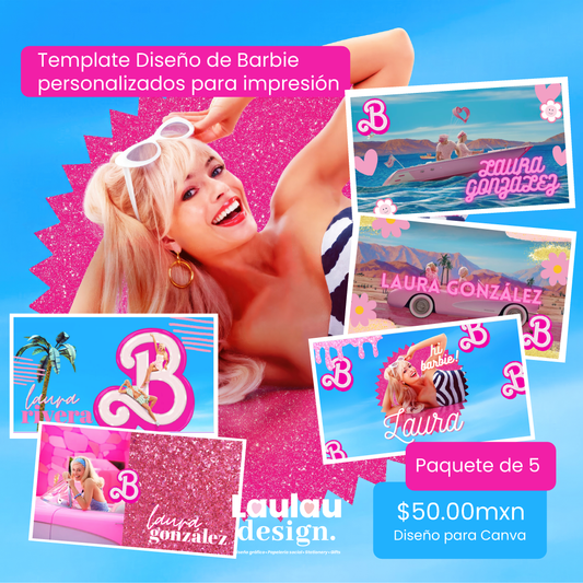 Template 5 Diseños Tarjetas Barbie The Movie